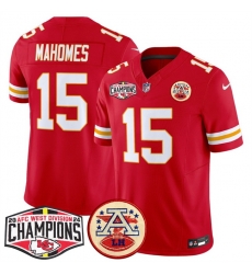 Men Kansas City Chiefs 15 Patrick Mahomes Red F U S E  2024 AFC West Division Champions Vapor Limited Stitched Football Jersey