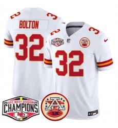 Men Kansas City Chiefs 32 Nick Bolton White F U S E  2024 AFC West Division Champions Vapor Limited Stitched Football Jersey