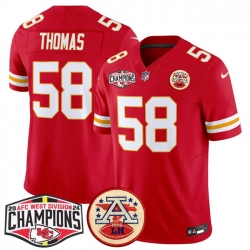 Men Kansas City Chiefs 58 Derrick Thomas Red F U S E  2024 AFC West Division Champions Vapor Limited Stitched Football Jersey