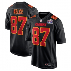 Men Kansas City Chiefs 87 Travis Kelce Black 2024 Super Bowl LVIII Patch Limited Stitched Game Jersey
