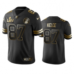 Men Kansas City Chiefs 87 Travis Kelce Black Golden Super Bowl LV Vapor Limited Stitched Jersey