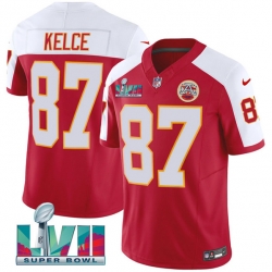 Men   Kansas City Chiefs 87 Travis Kelce Red 2023 F U S E  With Super Bowl LVII Patch Vapor Untouchable Limited Stitched Jersey