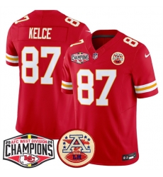 Men Kansas City Chiefs 87 Travis Kelce Red F U S E  2024 AFC West Division Champions Vapor Limited Stitched Football Jersey