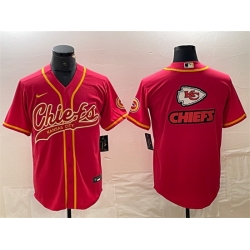Men Kansas City Chiefs Red Team Big Logo With Patch Cool Base Stitched Baseball Jersey