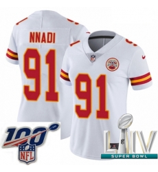 2020 Super Bowl LIV Women Nike Kansas City Chiefs #91 Derrick Nnadi White Vapor Untouchable Limited Player NFL Jersey