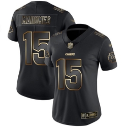 Women Chiefs 15 Patrick Mahomes Black Gold Stitched Football Vapor Untouchable Limited Jersey