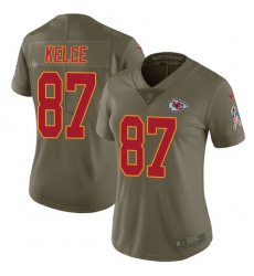 Womens Nike Chiefs #87 Travis Kelce Olive  Stitched NFL Limited 2017 Salute to Service Jersey