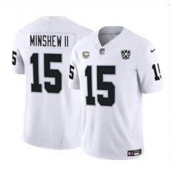 Men Las Vegas Raiders 15 Gardner Minshew II White 2024 F U S E 65th Anniversary Patch Vapor Stitched Football Jersey