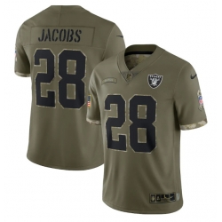 Men Las Vegas Raiders 28 Josh Jacobs Olive 2022 Salute To Service Limited Stitched Jersey