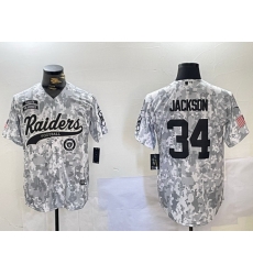 Men Las Vegas Raiders 34 Bo Jackson 2024 Arctic Camo Salute To Service Stitched Baseball Jersey 3