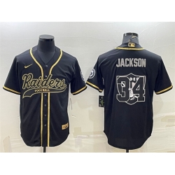 Men Las Vegas Raiders 34 Bo Jackson Black Gold Team Big Logo With Patch Cool Base Stitched Baseball Jersey