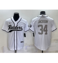 Men Las Vegas Raiders 34 Bo Jackson White Grey Cool Base Stitched Baseball Jersey