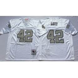 Men Las Vegas Raiders 42 Ronnie Lott White Silver M&N Throwback Jersey