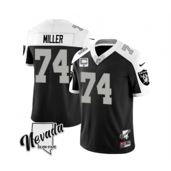 Men Las Vegas Raiders 74 Kolton Miller Black White 2023 F U S E Nevada Silver Stat With 1 Star C Patch Stitched Football Jersey