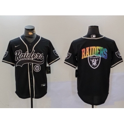 Men Las Vegas Raiders Black Team Big Logo With Patch Cool Base Stitched Baseball Jersey 7