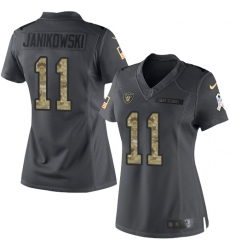 Nike Raiders #11 Sebastian Janikowski Black Womens Stitched NFL Limited 2016 Salute to Service Jersey