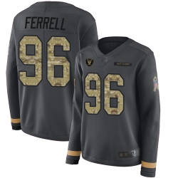 Raiders 96 Clelin Ferrell Anthracite Salute to Service Women Stitched Football Limited Therma Long Sleeve Jersey