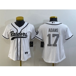 Women Las Vegas Raiders 17 Davante Adams White Silver With Patch Cool Base Stitched Baseball Jersey
