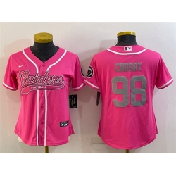 Women Las Vegas Raiders 98 Maxx Crosby Pink Silver With Patch Cool Base Stitched