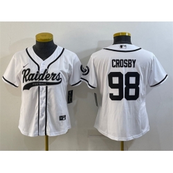 Women Las Vegas Raiders 98 Maxx Crosby White With Patch Cool Base Stitched Baseball Jersey