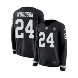 Womens Nike Oakland Raiders 24 Charles Woodson Limited Black Therma Long Sleeve NFL Jersey