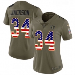 Womens Nike Oakland Raiders 34 Bo Jackson Limited OliveUSA Flag 2017 Salute to Service NFL Jersey