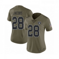 Womens Oakland Raiders 28 Josh Jacobs Limited Olive 2017 Salute to Service Football Jersey