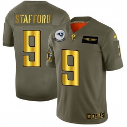 Men Los Angeles Rams 9 Matthew Stafford NFL Men Nike Olive Gold 2019 Salute to Service Limited Jersey