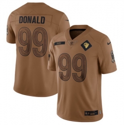 Men Los Angeles Rams 99 Aaron Donald 2023 Brown Salute To Service Limited Stitched Football Jersey