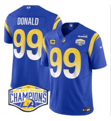 Men Los Angeles Rams 99 Aaron Donald Blue 2024 NFC West Champions With 4 Star C Patch F U S E  Vapor Untouchable Stitched Football Jersey