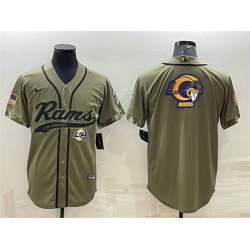 Men Los Angeles Rams Olive Salute To Service Team Big Logo Cool Base Stitched Baseball Jersey