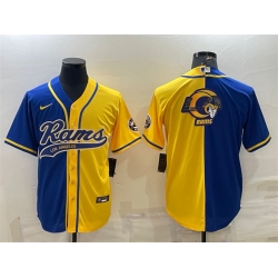 Men Los Angeles Rams Royal Yellow Split Team Big Logo With Patch Cool Base Stitched Baseball Jersey