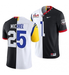 Men Los Angeles Rams X Georgia Bulldogs 25 Sony Michel Black White Split Super Bowl LVI Stitched Jerse