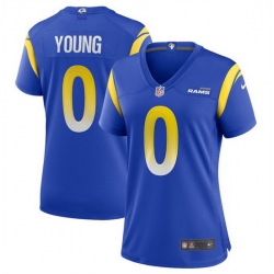 Women Los Angeles Rams 0 Byron Young Blue Stitched Game Jersey  Run Small