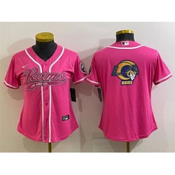 Women Los Angeles Rams Pink Team Big Logo With Patch Cool Base Stitched Baseball Jersey