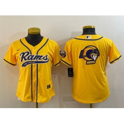 Women Los Angeles Rams Yellow Team Big Logo With Patch Cool Base Stitched Baseball Jersey