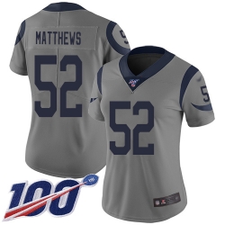 Women Rams 52 Clay Matthews Gray Stitched Football Limited Inverted Legend 100th Season Jersey