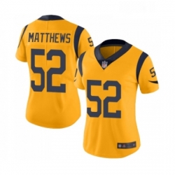 Womens Los Angeles Rams 52 Clay Matthews Limited Gold Rush Vapor Untouchable Football Jersey