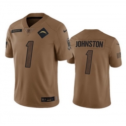 Men Los Angeles Chargers 1 Quentin Johnston 2023 Brown Salute To Service Limited Stitched Jersey