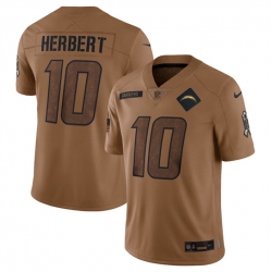 Men Los Angeles Chargers 10 Justin Herbert 2023 Brown Salute To Service Limited Stitched Jersey