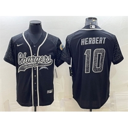 Men Los Angeles Chargers 10 Justin Herbert Black Reflective With Patch Cool Base Stitched Baseball Jersey