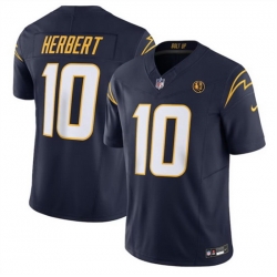 Men Los Angeles Chargers 10 Justin Herbert Navy 2023 F U S E  With John Madden Patch Vapor Limited Stitched Football Jersey