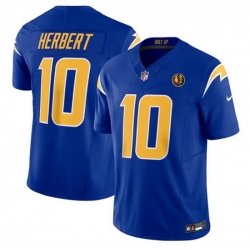 Men Los Angeles Chargers 10 Justin Herbert Royal 2023 F U S E  With John Madden Patch Vapor Limited Stitched Football Jersey