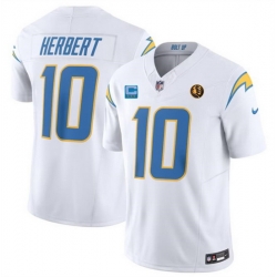 Men Los Angeles Chargers 10 Justin Herbert White 2023 F U S E  With 3 Star C Patch And John Madden Patch Vapor Limited Stitched Football Jersey