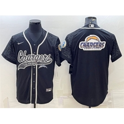 Men Los Angeles Chargers Black Reflective Team Big Logo With Patch Cool Base Stitched Baseball Jersey