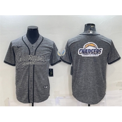 Men Los Angeles Chargers Grey Team Big Logo With Patch Cool Base Stitched Baseball Jersey