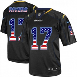 Men Nike Los Angeles Chargers 17 Philip Rivers Elite Black USA Flag Fashion NFL Jersey