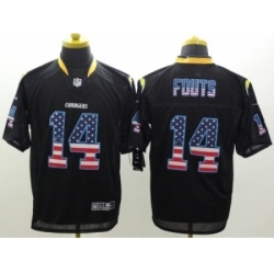 Nike San Diego Chargers 14 Dan Fouts Black Elite USA Flag Fashion NFL Jersey