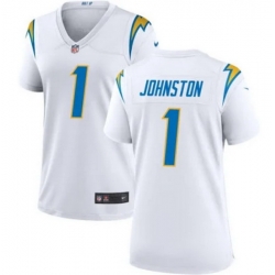 Women Los Angeles Chargers 1 Quentin Johnston White Stitched Game Jersey