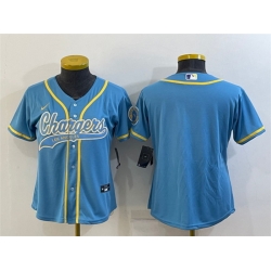 Women Los Angeles Chargers Blank Blue With Patch Cool Base Stitched Baseball Jersey